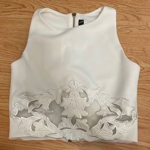 Crop top off white mesh on bottom